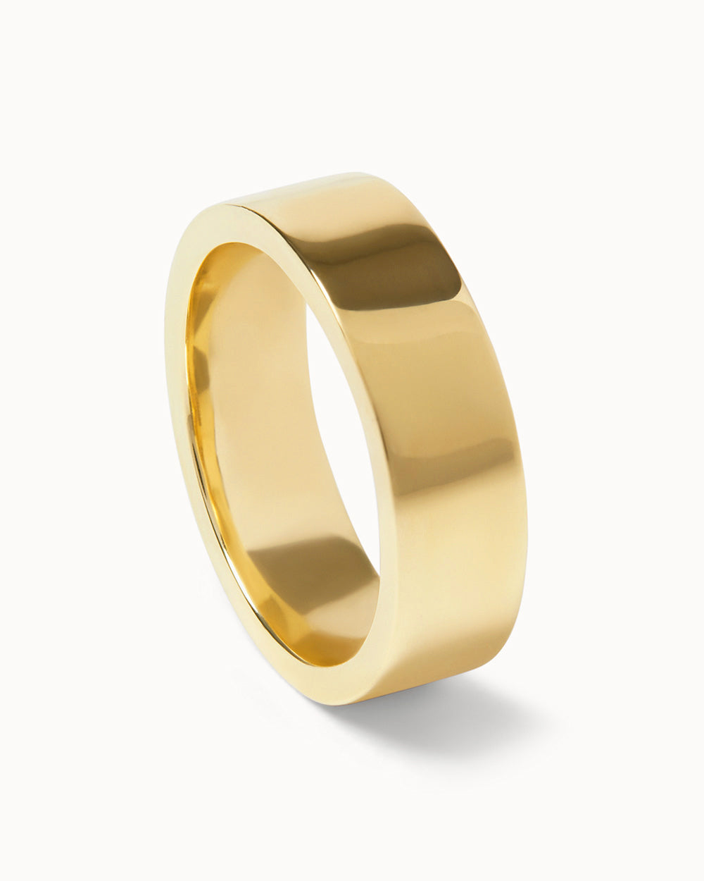 18ct Yellow Gold Heavy Signature Band Ring side view on white background