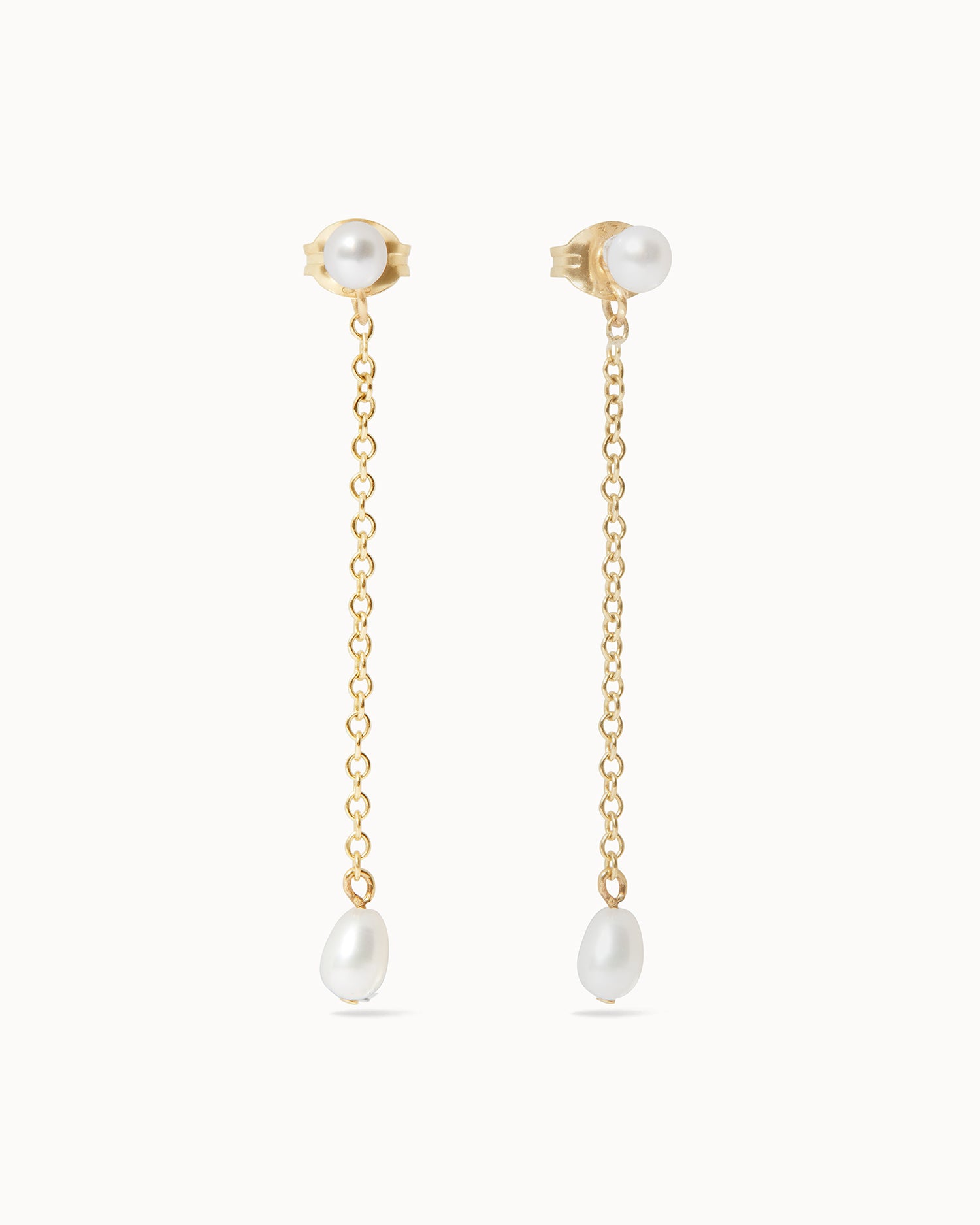 Solid Gold Drop Pearl Earrings