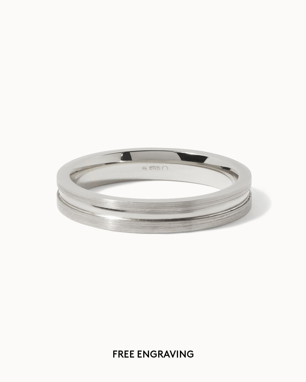 Solid White Gold Flat Court Groove Ring - 3mm Band