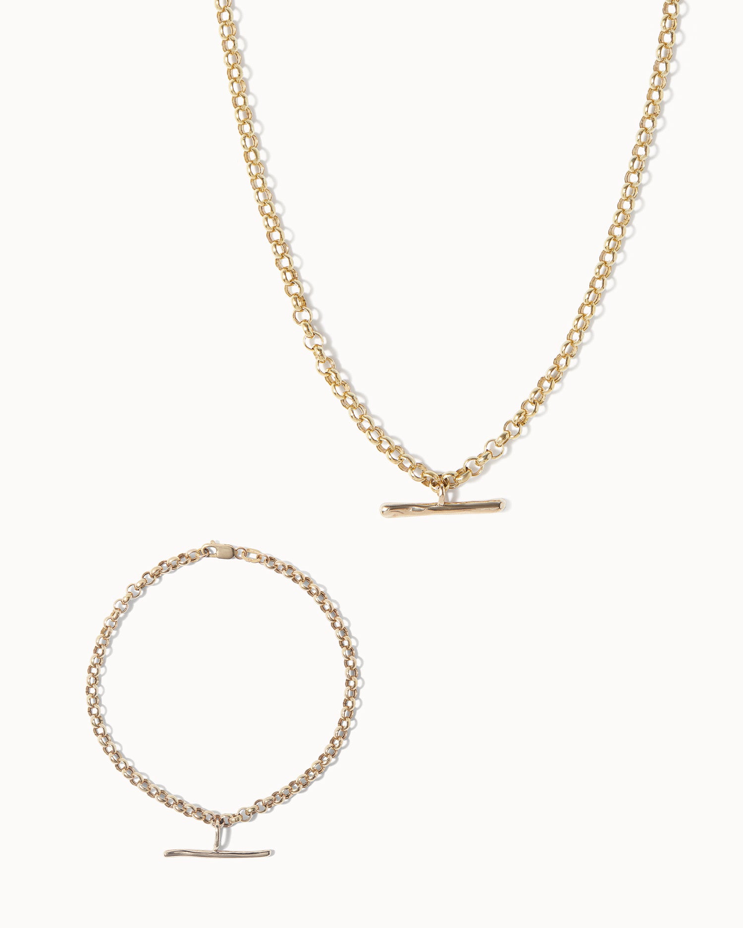 T-Bar Belcher Chain Necklace and Bracelet Set
