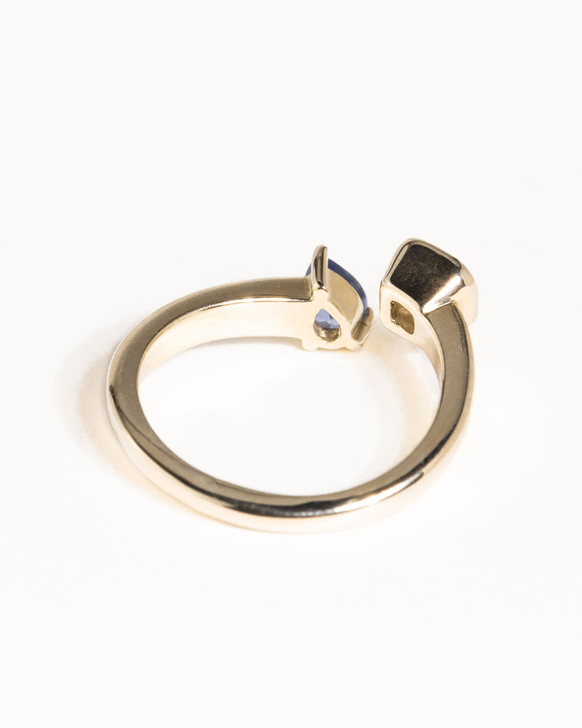 toi et moi ring with 0.36ct lab grown diamond and pear cut sapphire handcrafted in London by Maya Magal London