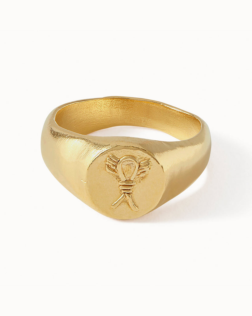 18ct Gold Plated Protection Signet Ring handmade in London by Maya Magal contemporary jewellery brand