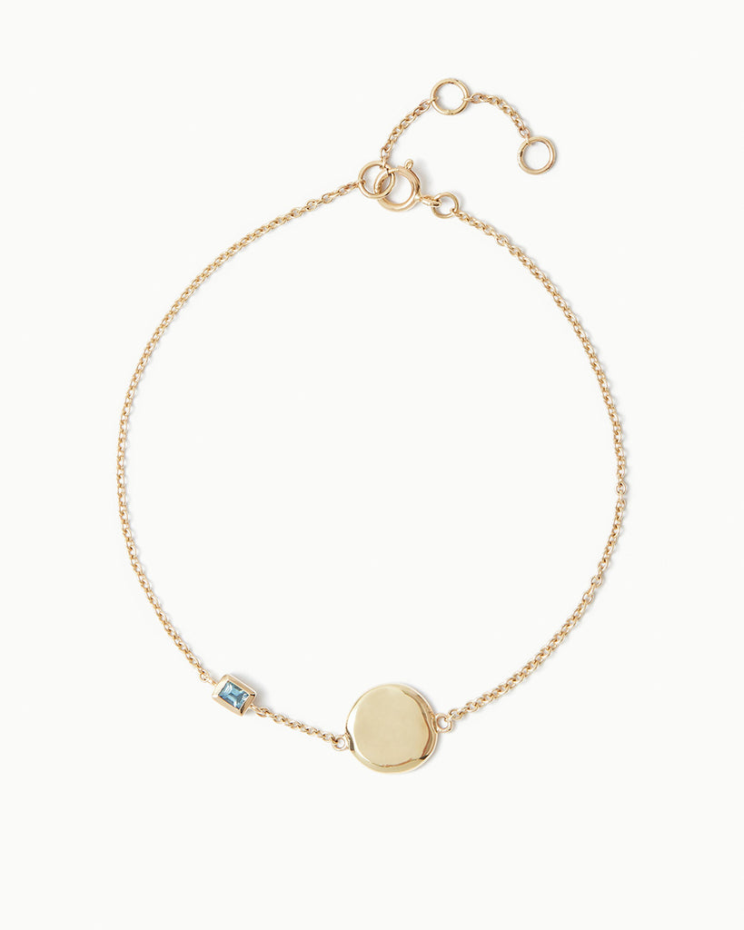 9ct Solid Gold Aquamarine March Birthstone Bracelet handmade in London by Maya Magal sustainable jewellery brand