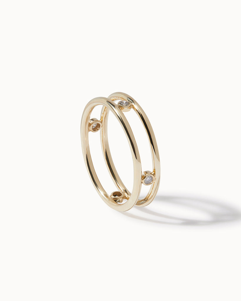 9ct Solid Gold Double Band Diamond Ring handmade in London by Maya Magal luxury jewellery brand
