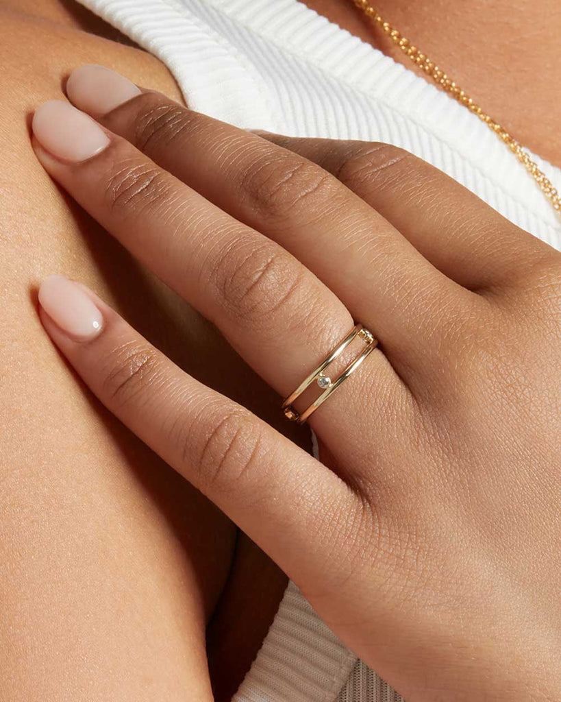 9ct Solid Gold Double Band Diamond Ring handmade in London by Maya Magal contemporary jewellery brand