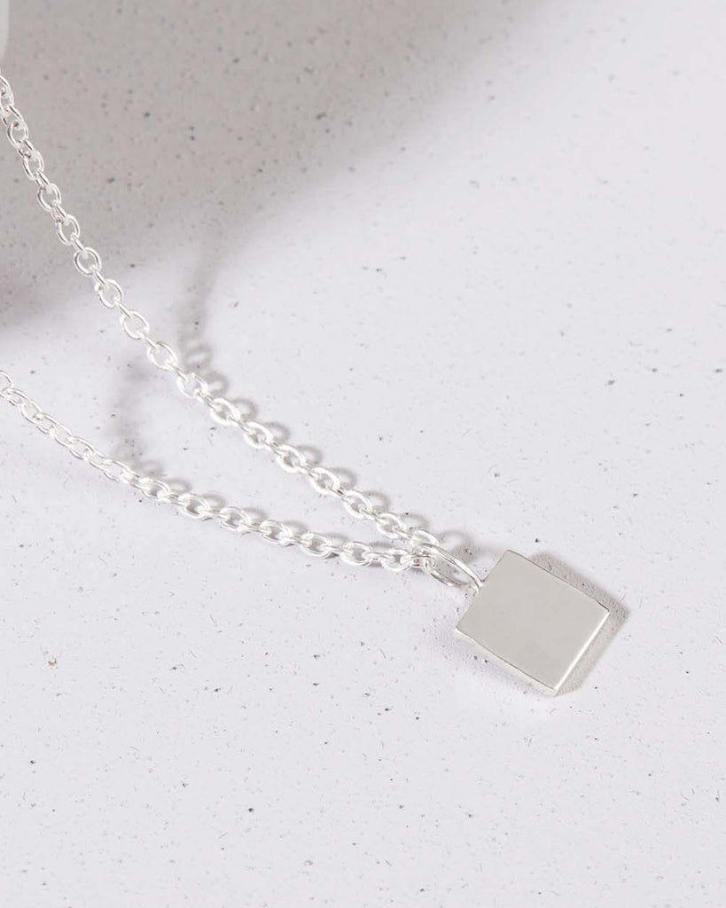 925 Recycled Sterling Silver Engravable Square Charm Necklace handmade in London by Maya Magal sustainable jewellery brand