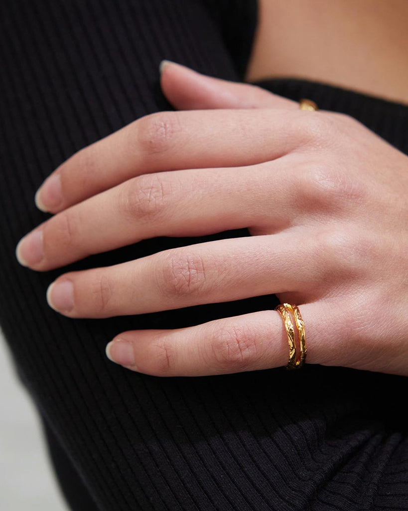18ct Gold Plated Etched Stripe Cut Out Ring handmade in London by Maya Magal luxury jewellery brand