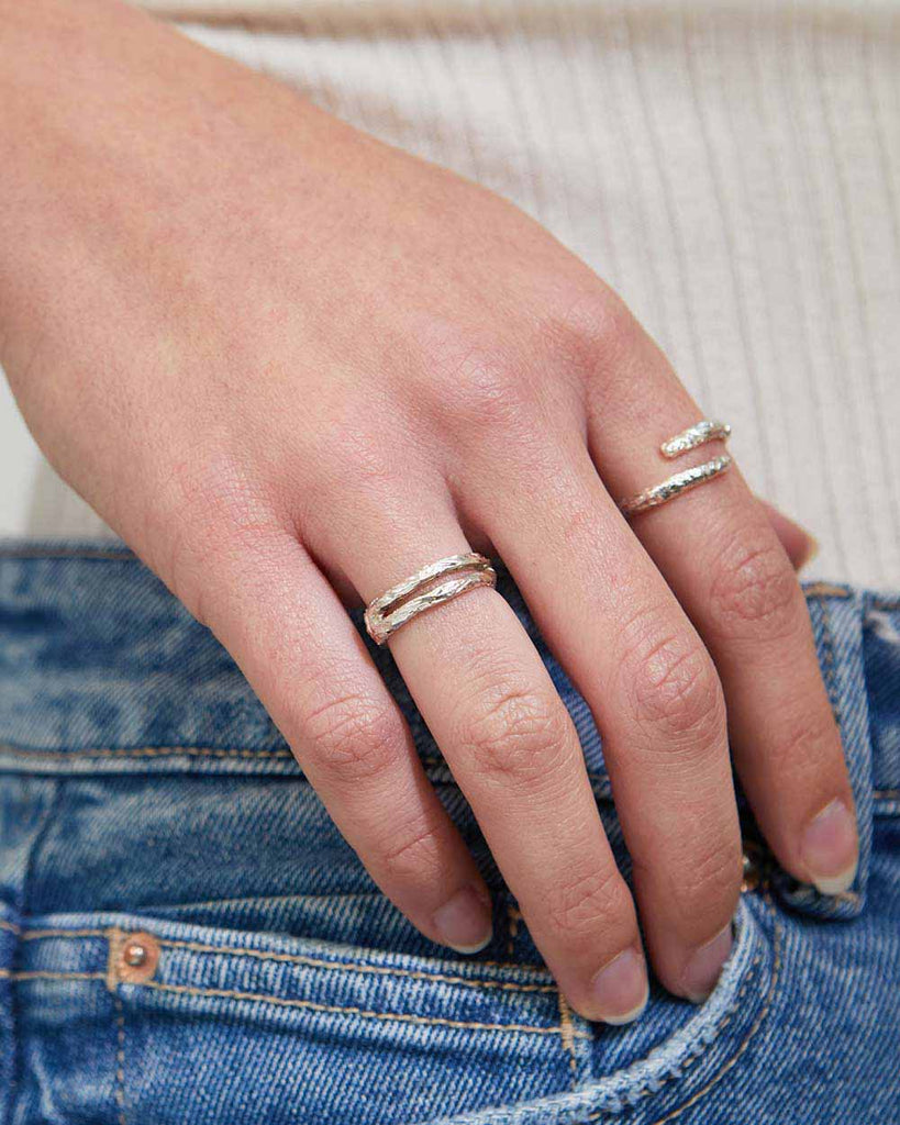 925 Recycled Sterling Silver Etched Stripe Cut Out Ring handmade in London by Maya Magal contemporary jewellery brand