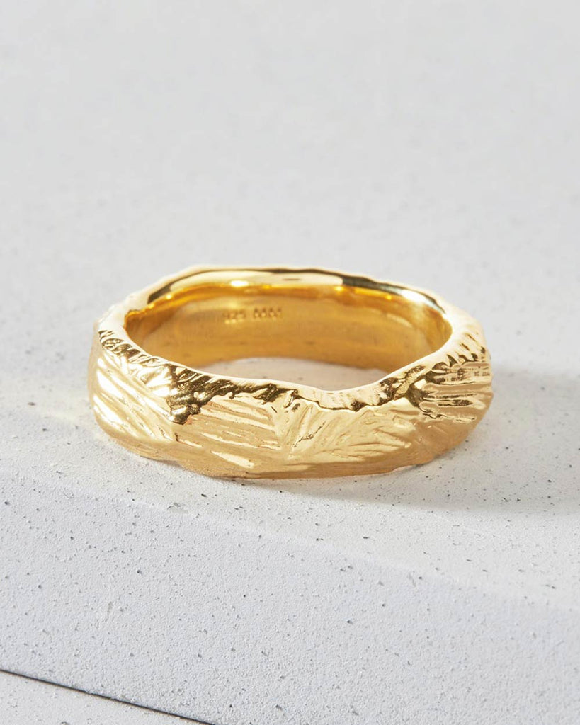 18ct Gold Plated Etched Ring handmade in London by Maya Magal contemporary jewellery brand