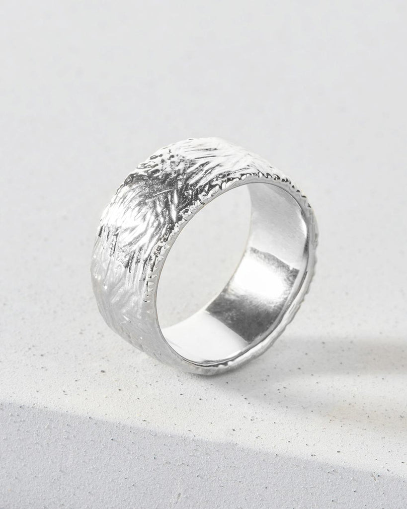 925 Recycled Sterling Silver Etched Wide Band Ring handmade in London by Maya Magal luxury jewellery brand