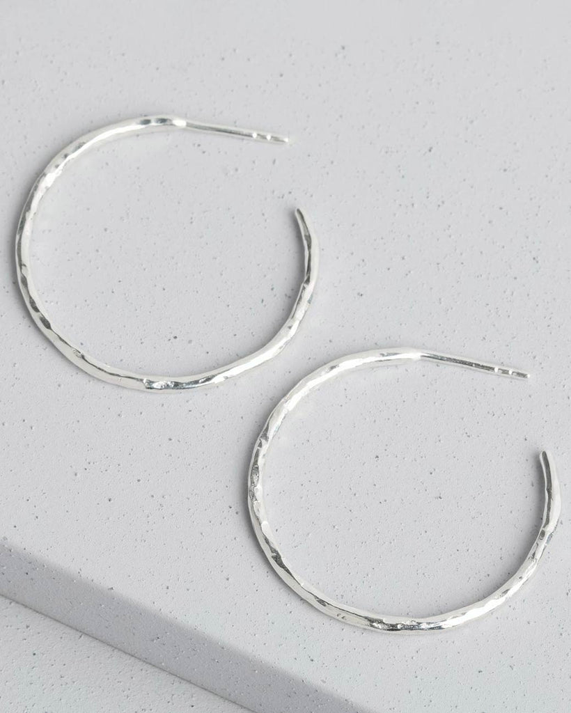 925 Recycled Sterling Silver Hammered Hoop Earrings handmade in London by Maya Magal sustainable jewellery brand