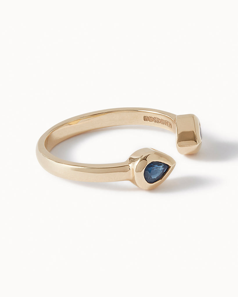 9ct Solid Gold Heirloom Adjustable Sapphire Ring handmade in London by Maya Magal luxury jewellery brand