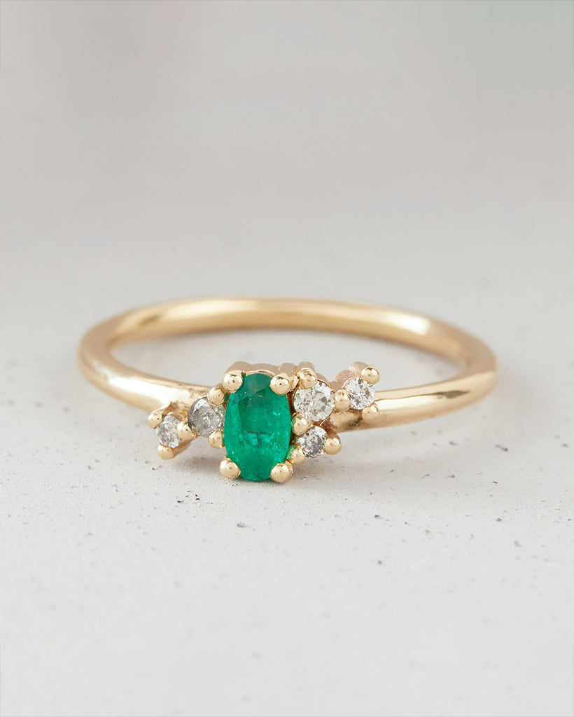 9ct Solid Gold Heirloom Emerald Cluster Ring handmade in London by Maya Magal sustainable jewellery brand