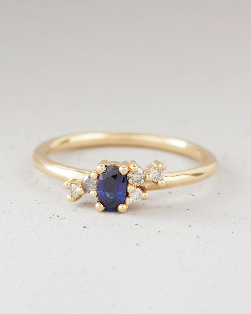9ct Solid Gold Heirloom Sapphire Cluster Ring handmade in London by Maya Magal sustainable jewellery brand