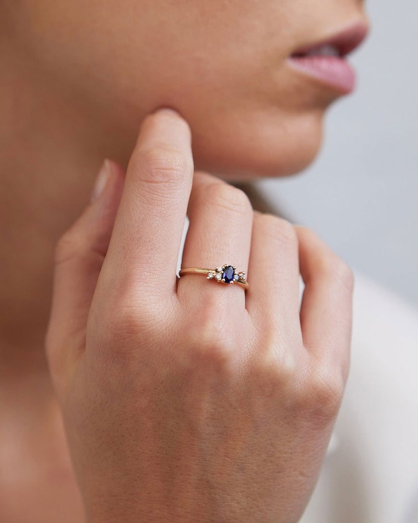 9ct Solid Gold Heirloom Sapphire Cluster Ring handmade in London by Maya Magal contemporary jewellery brand
