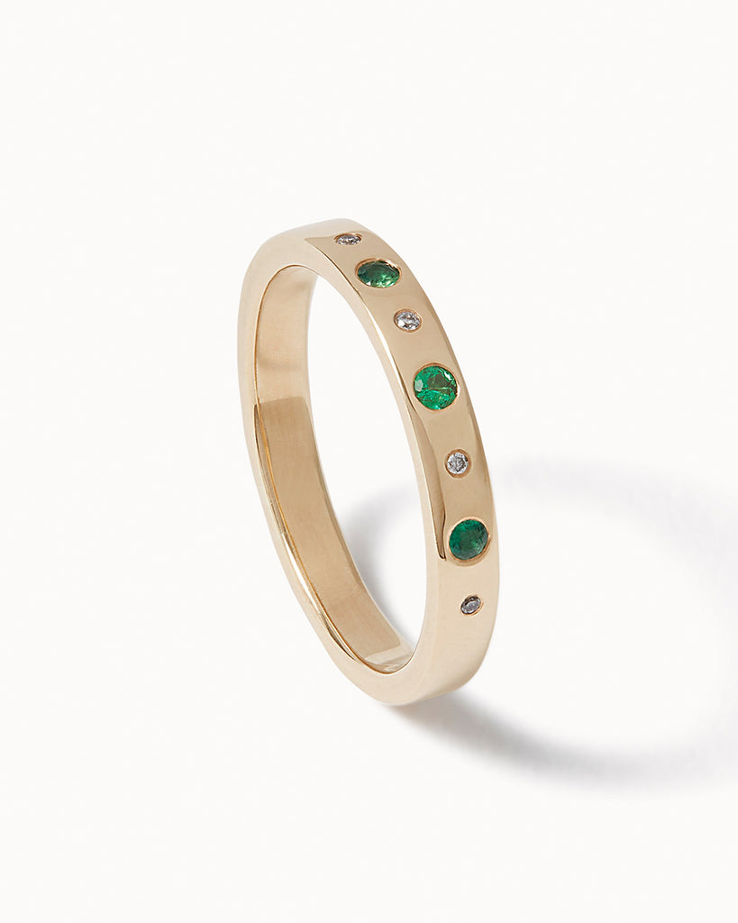 9ct Solid Gold Heirloom Half Eternity Emerald Ring handmade in London by Maya Magal wedding jewellery brand