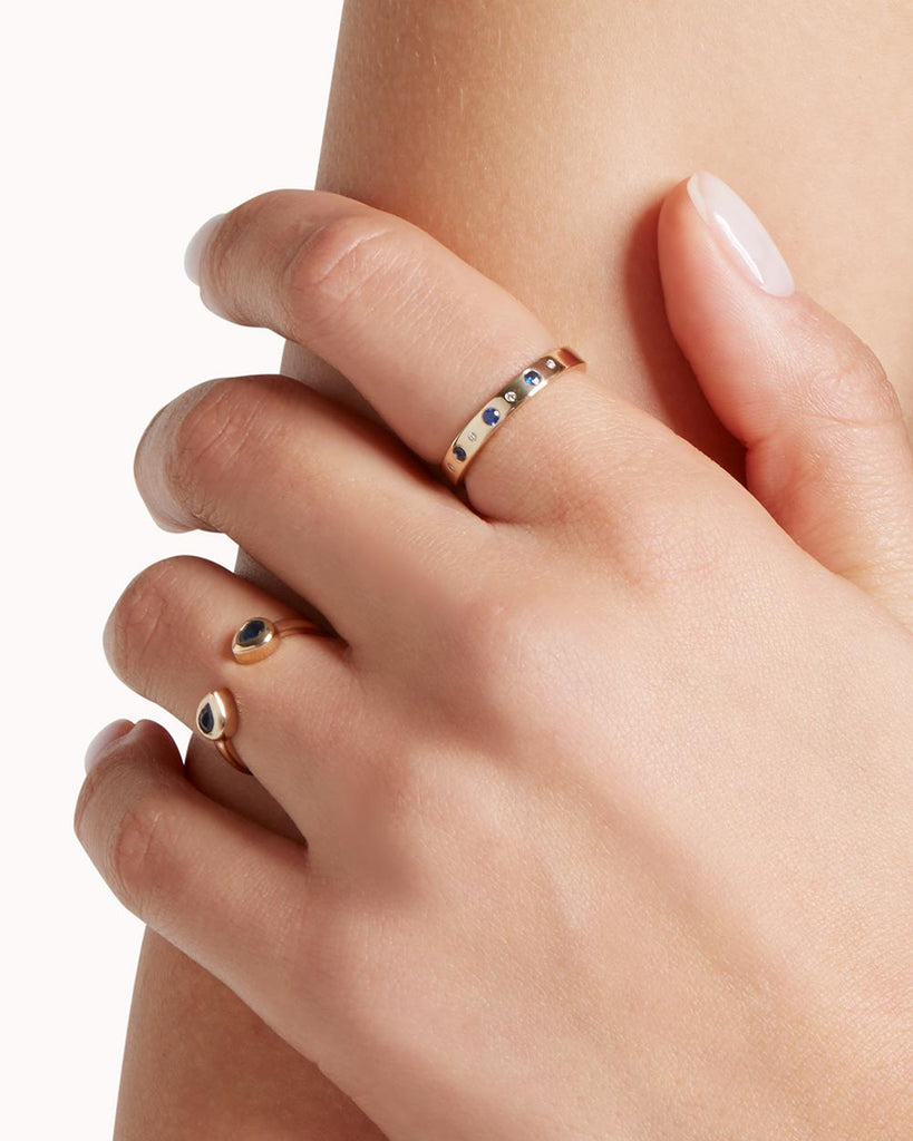 9ct Solid Gold Heirloom Half Eternity Sapphire Ring handmade in London by Maya Magal luxury jewellery brand