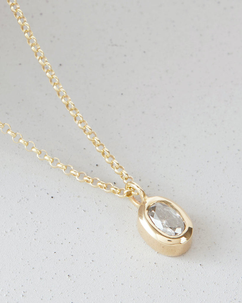 9ct Solid Gold Heirloom Oval Diamond Necklace handmade in London by Maya Magal luxury jewellery brand