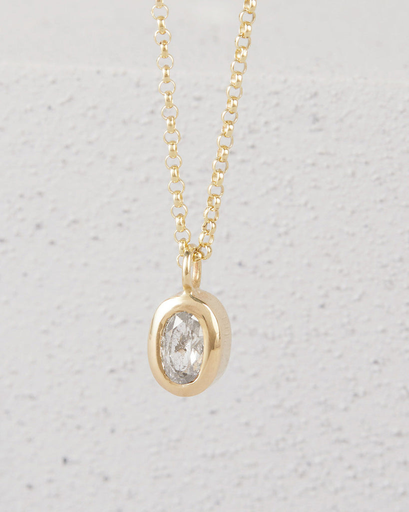 9ct Solid Gold Heirloom Oval Diamond Necklace handmade in London by Maya Magal luxury jewellery brand