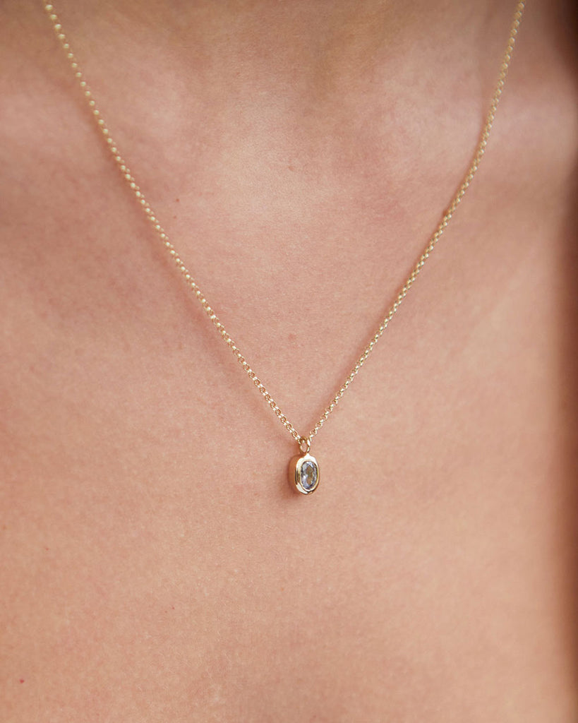 9ct Solid Gold Heirloom Oval Diamond Necklace handmade in London by Maya Magal sustainable jewellery brand