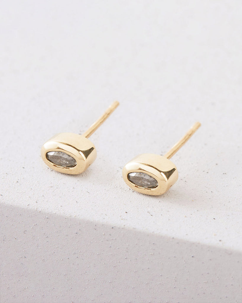 9ct Solid Gold Heirloom Oval Diamond Stud Earring handmade in London by Maya Magal sustainable jewellery brand