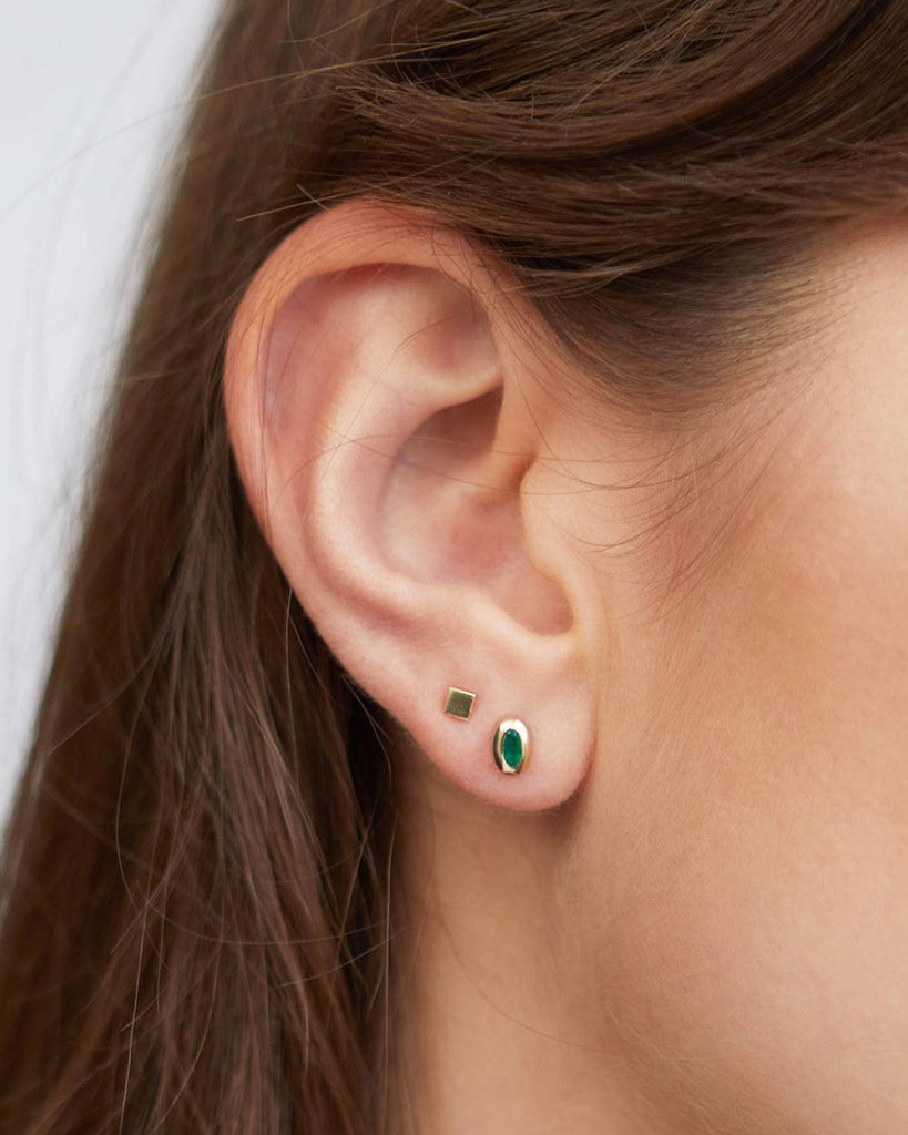 9ct Solid Gold Heirloom Oval Emerald Stud Earrings handmade in London by Maya Magal luxury jewellery brand