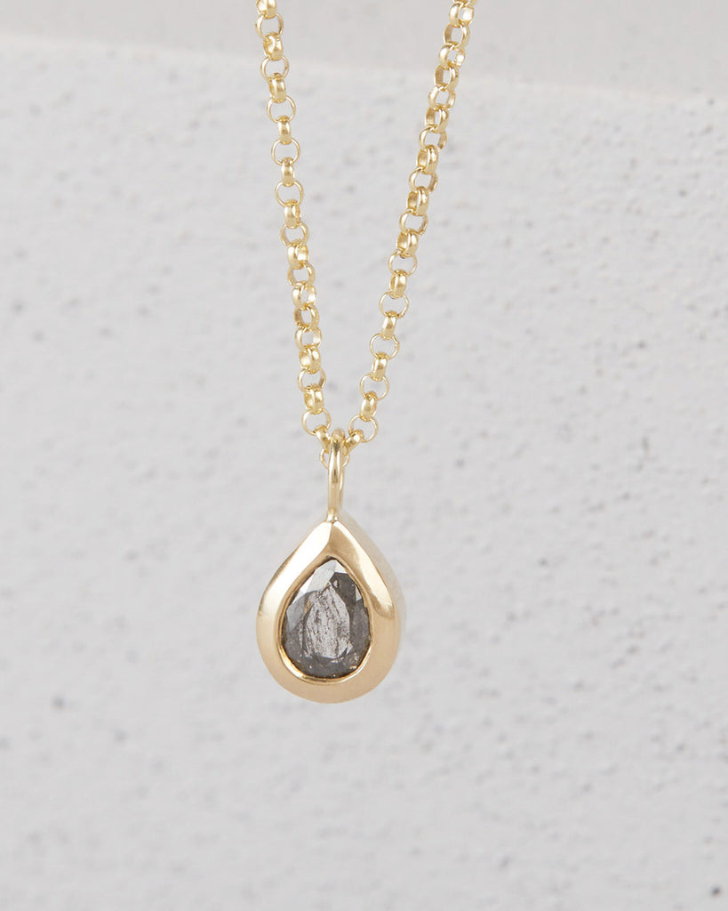 9ct Solid Gold Heirloom Pear Diamond Necklace handmade in London by Maya Magal sustainable jewellery brand