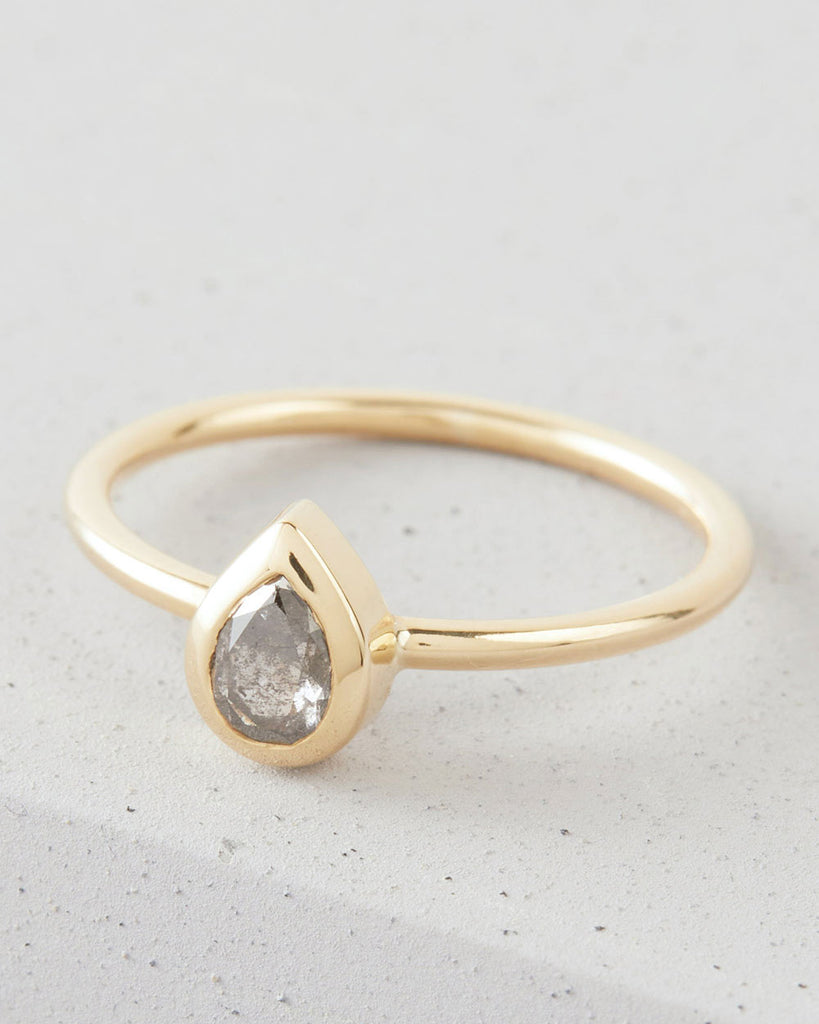 9ct Solid Gold Heirloom Pear Diamond Ring handmade in London by Maya Magal sustainable jewellery brand
