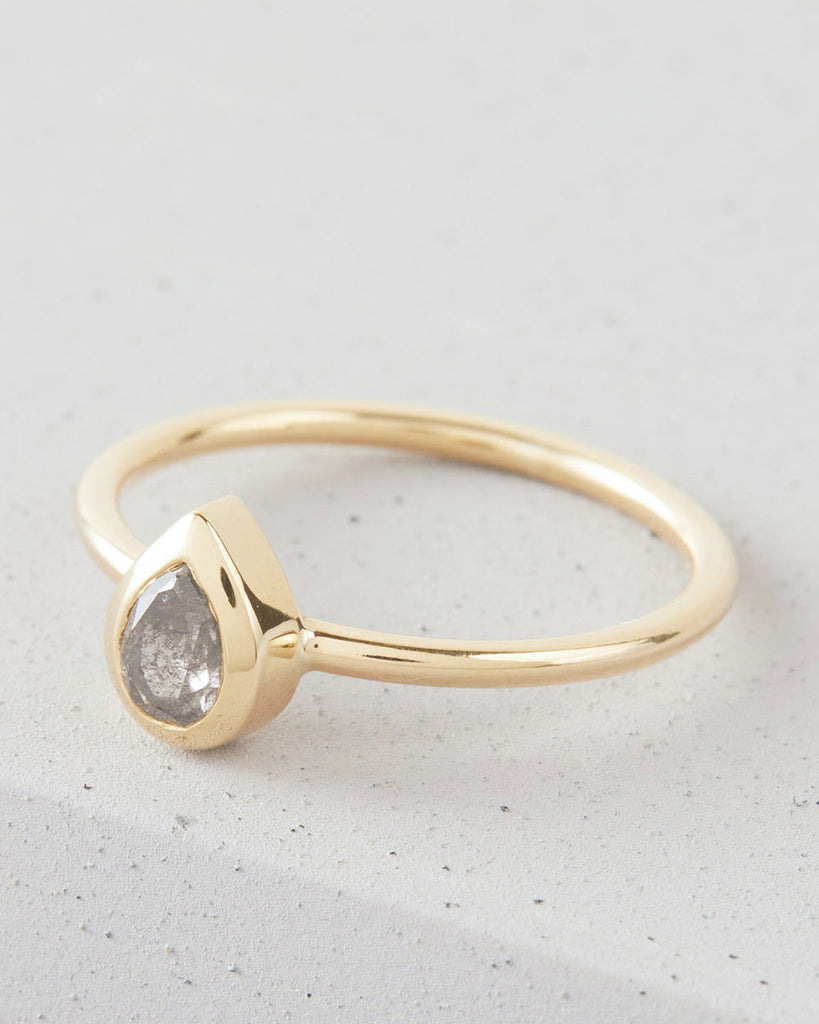 9ct Solid Gold Heirloom Pear Diamond Ring handmade in London by Maya Magal modern jewellery brand