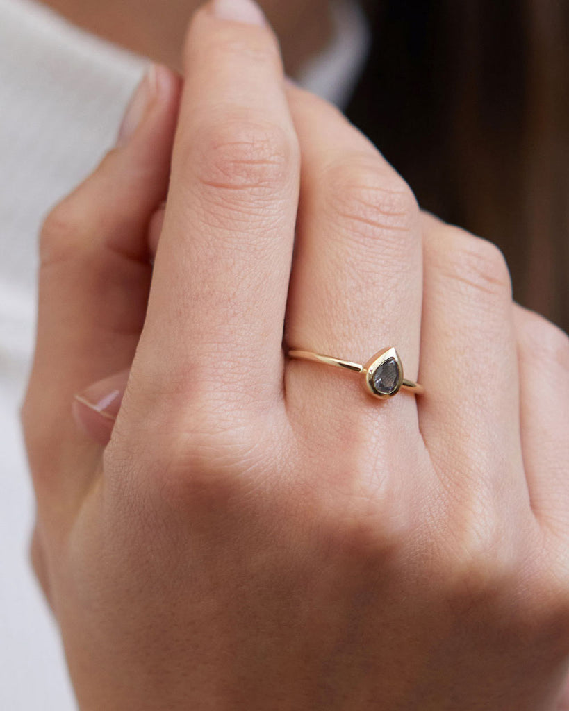 9ct Solid Gold Heirloom Pear Diamond Ring handmade in London by Maya Magal luxury jewellery brand