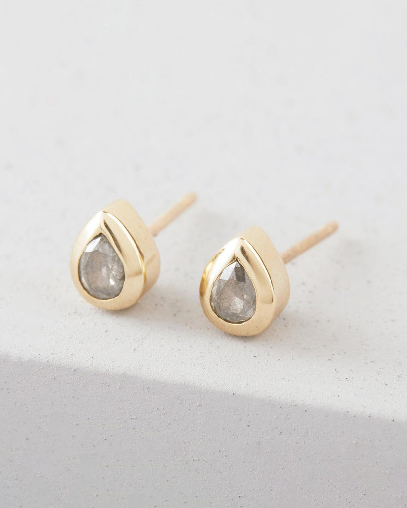9ct Solid Gold Heirloom Pear Diamond Stud Earrings handmade in London by Maya Magal modern jewellery brand