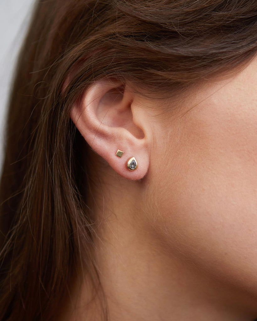 9ct Solid Gold Heirloom Pear Diamond Stud Earrings handmade in London by Maya Magal sustainable jewellery brand