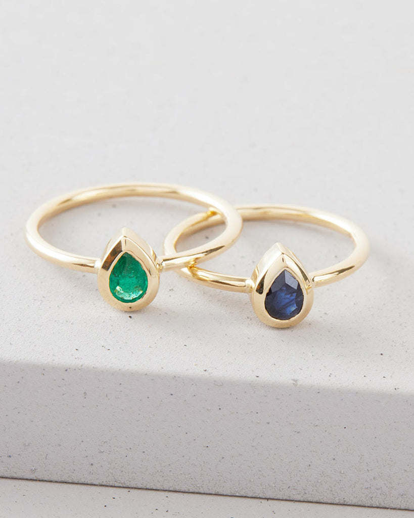 9ct Solid Gold Heirloom Pear Sapphire Ring handmade in London by Maya Magal contemporary jewellery brand