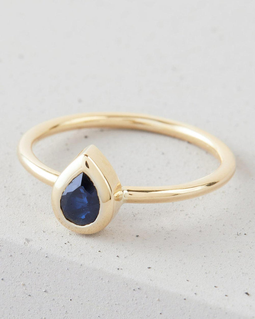 9ct Solid Gold Heirloom Pear Sapphire Ring handmade in London by Maya Magal sustainable jewellery brand