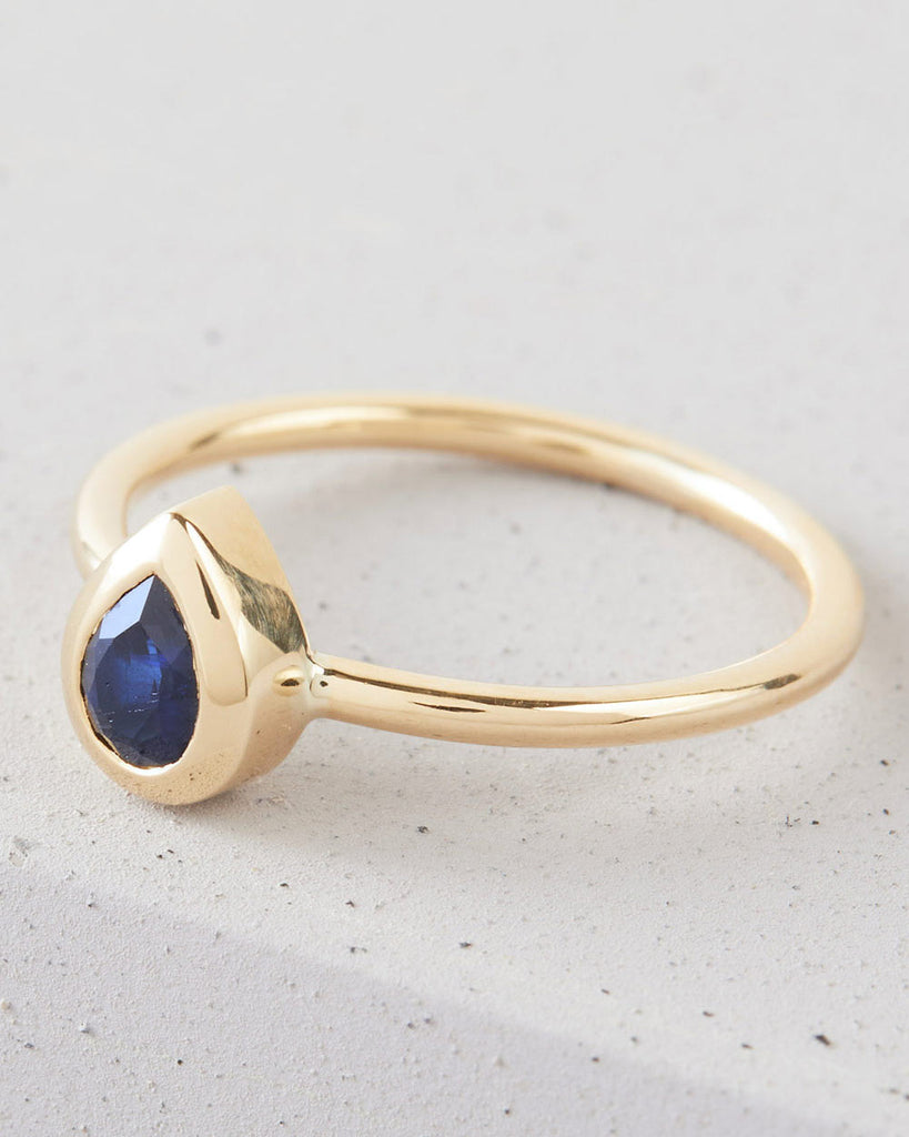 9ct Solid Gold Heirloom Pear Sapphire Ring handmade in London by Maya Magal luxury jewellery brand