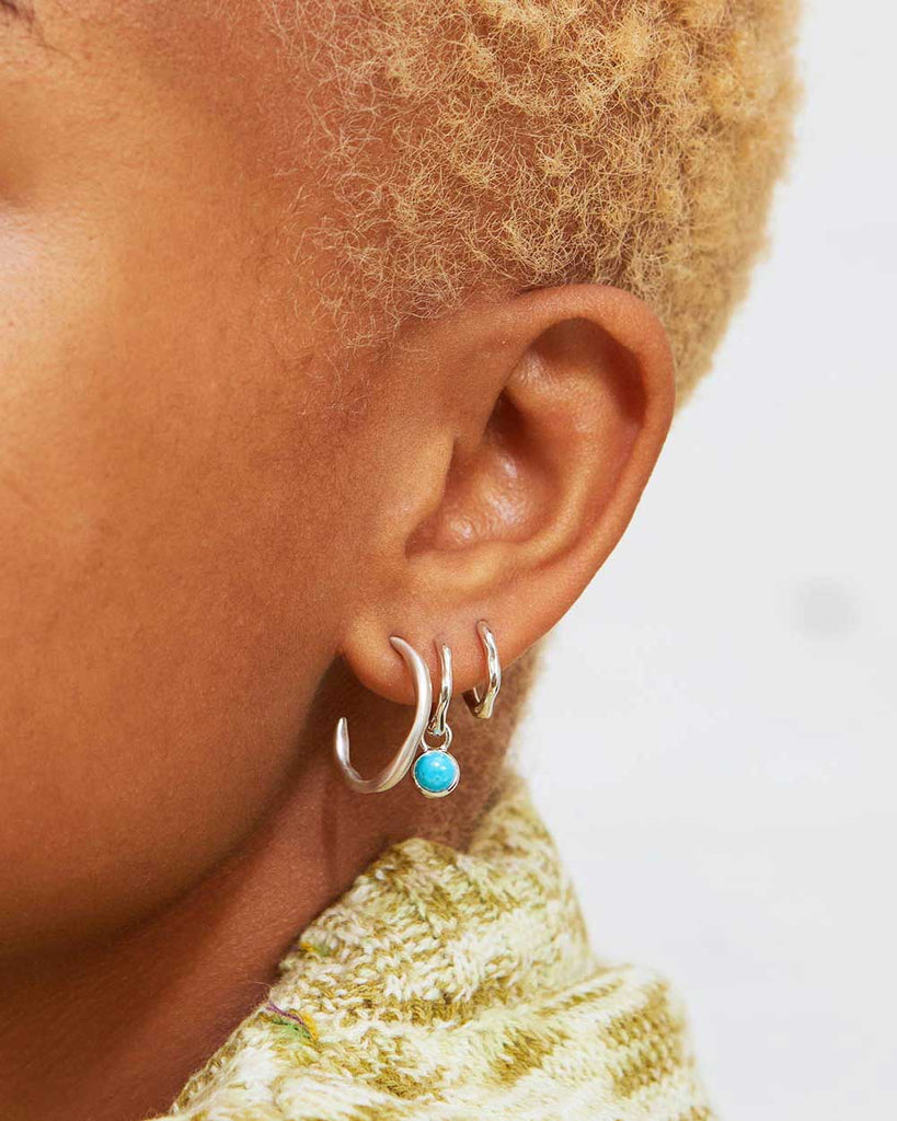 925 Recycled Sterling Silver Turquoise Huggie Hoop Earrings handmade in London by Maya Magal contemporary jewellery brand