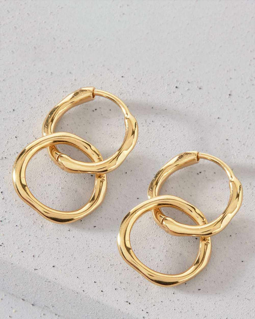 18ct Gold Plated Interlinked Huggie Hoop Earrings handmade in London by Maya Magal modern jewellery brand