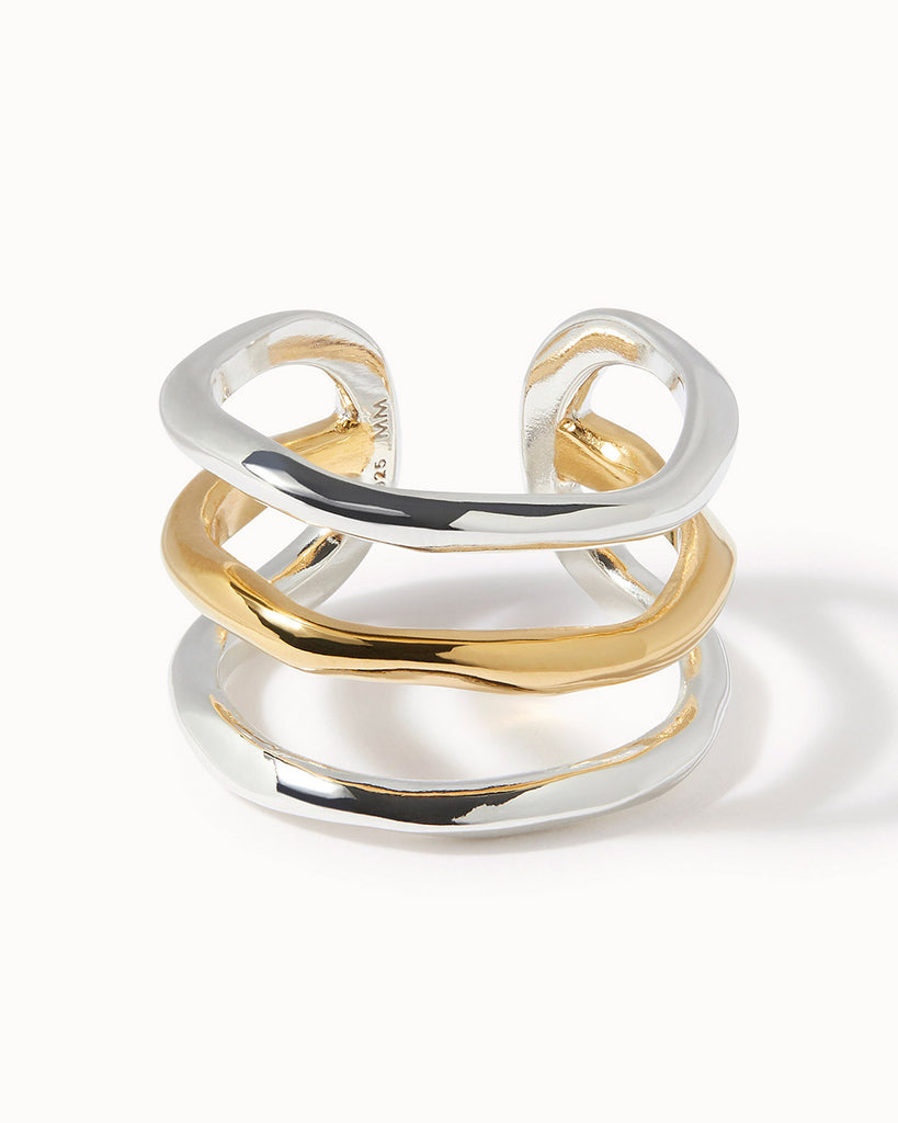 18ct Gold Plated Lava Adjustable Stripe Ring handmade in London by Maya Magal sustainable jewellery brand
