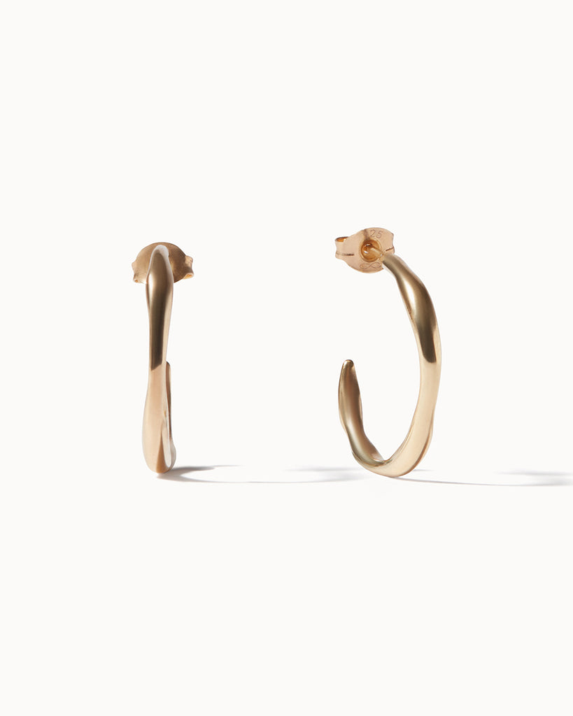18ct Gold Plated Small Organic Circle Hoop Earrings handmade in London by Maya Magal sustainable jewellery brand
