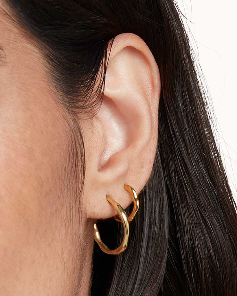 18ct Gold Plated Small Organic Circle Hoop Earrings handmade in London by Maya Magal contemporary jewellery brand