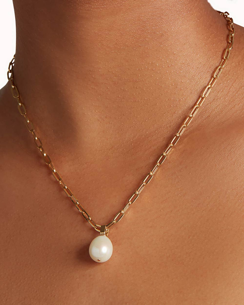 9ct Solid Gold Pearl Chain Necklace handmade in London by Maya Magal luxury jewellery brand