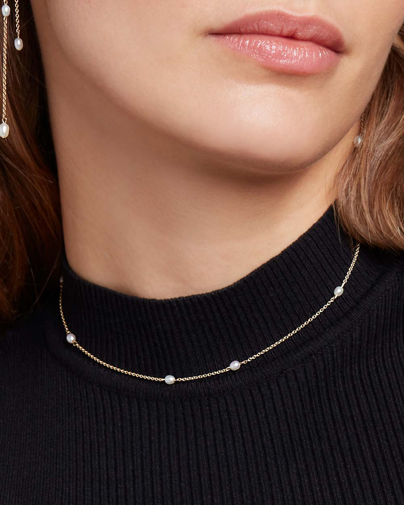 9ct Solid Gold Pearl Choker Necklace handmade in London by Maya Magal luxury jewellery brand
