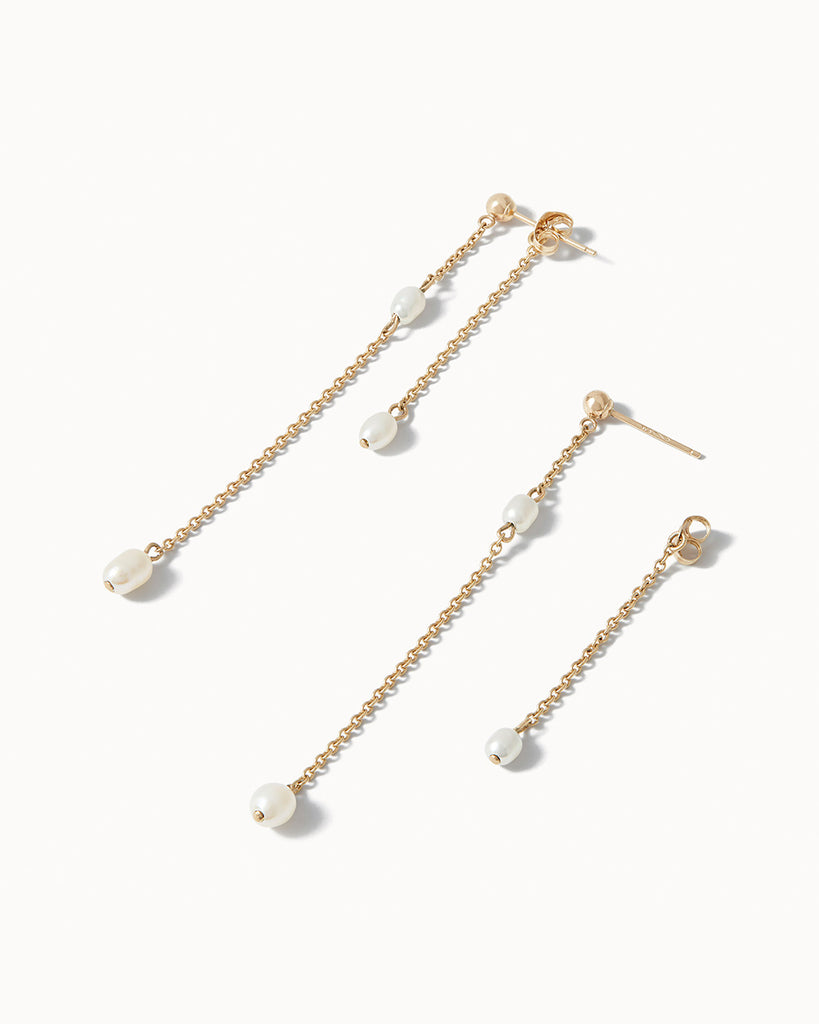 9ct Solid Gold Double Drop Pearl Earrings handmade in London by Maya Magal modern jewellery brand