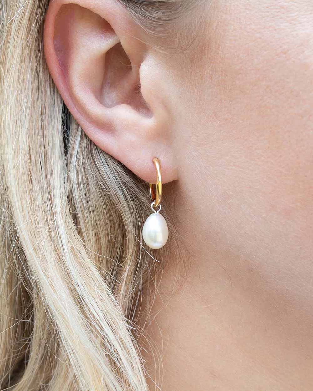 Pearl Drop Hoop Earrings