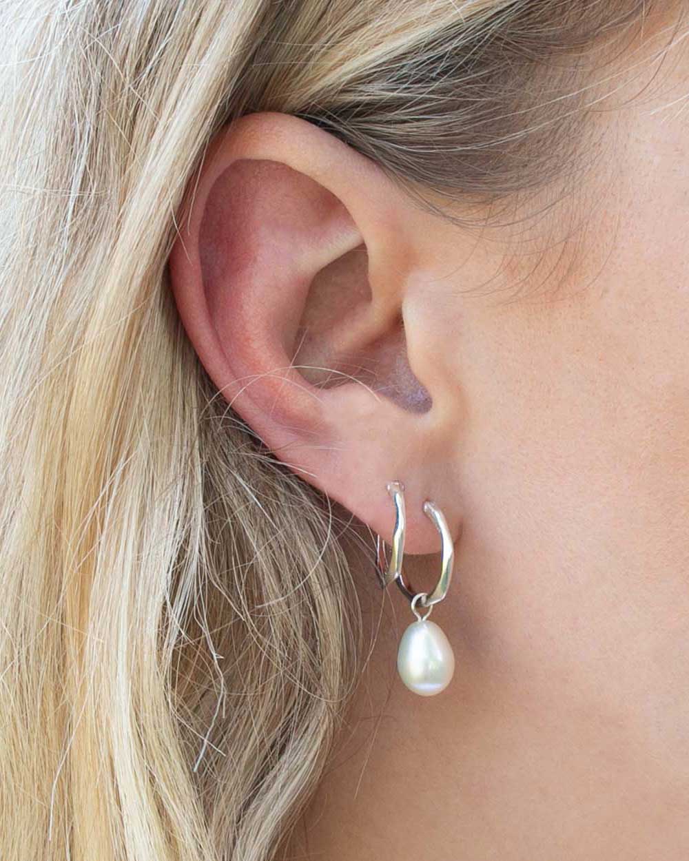 Pearl Drop Hoop Earrings