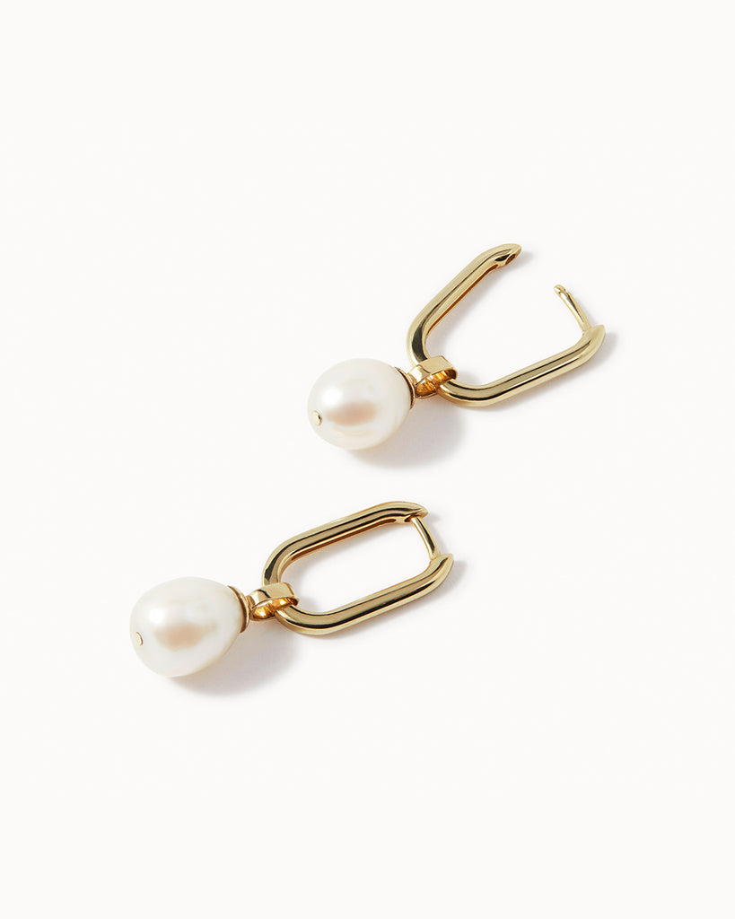 9ct Solid Gold Pearl Hoop Earrings handmade in London by Maya Magal luxury jewellery brand