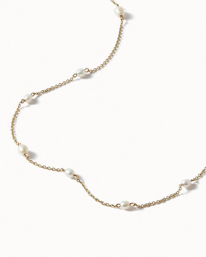 9ct Solid Gold Long Pearl Necklace handmade in London by Maya Magal modern jewellery brand