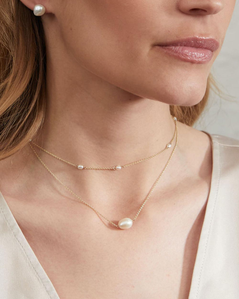 9ct Solid Gold Single Pearl Necklace handmade in London by Maya Magal sustainable jewellery brand