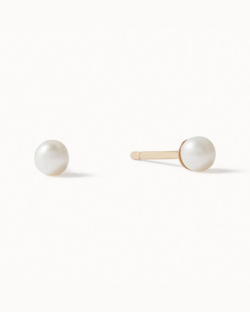 9ct Solid Gold Small Pearl Stud Earrings handmade in London by Maya Magal sustainable jewellery brand