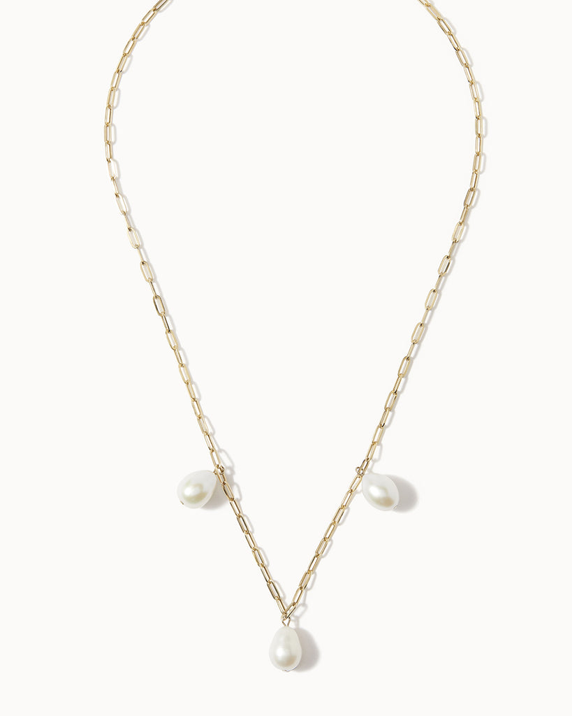 9ct Solid Gold Triple Pearl Chain Necklace handmade in London by Maya Magal modern jewellery brand